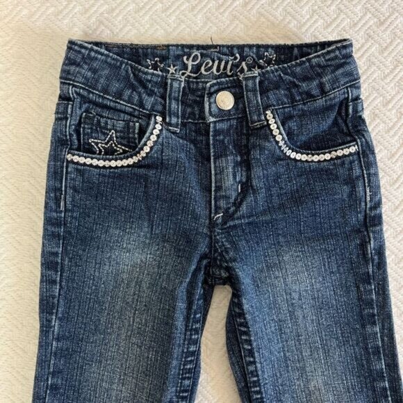 Levis Girls 2T Toddler Embroidered Fare Bell Bottom Embroidered Sequin Jeans - Picture 3 of 13